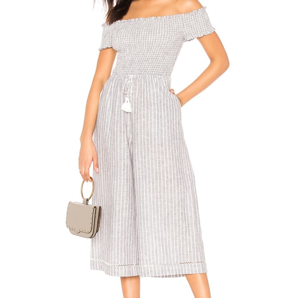 1. STATE Off Shoulder Smocked Bodice Jumpsuit